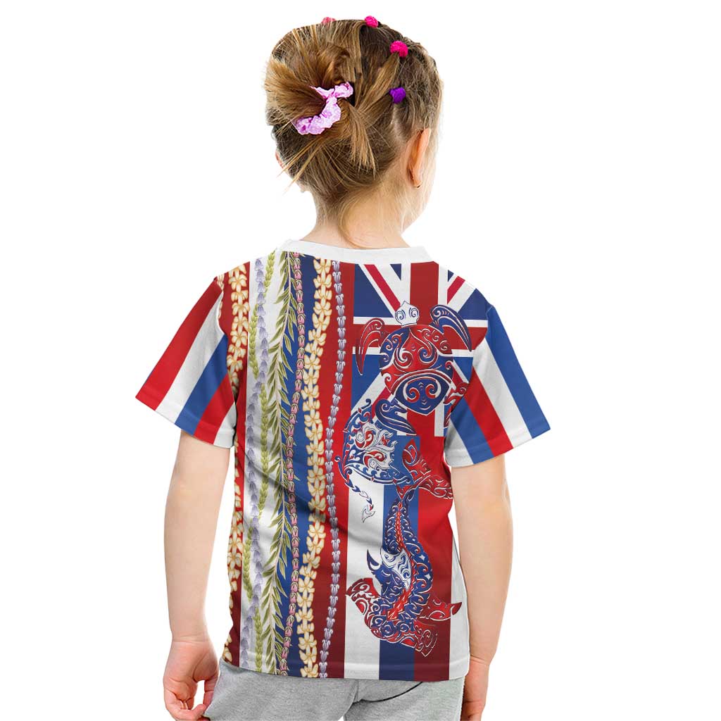 Hawaiian Sea Animals Kid T Shirt with Lei and Flag Style LT03 - Polynesian Pride
