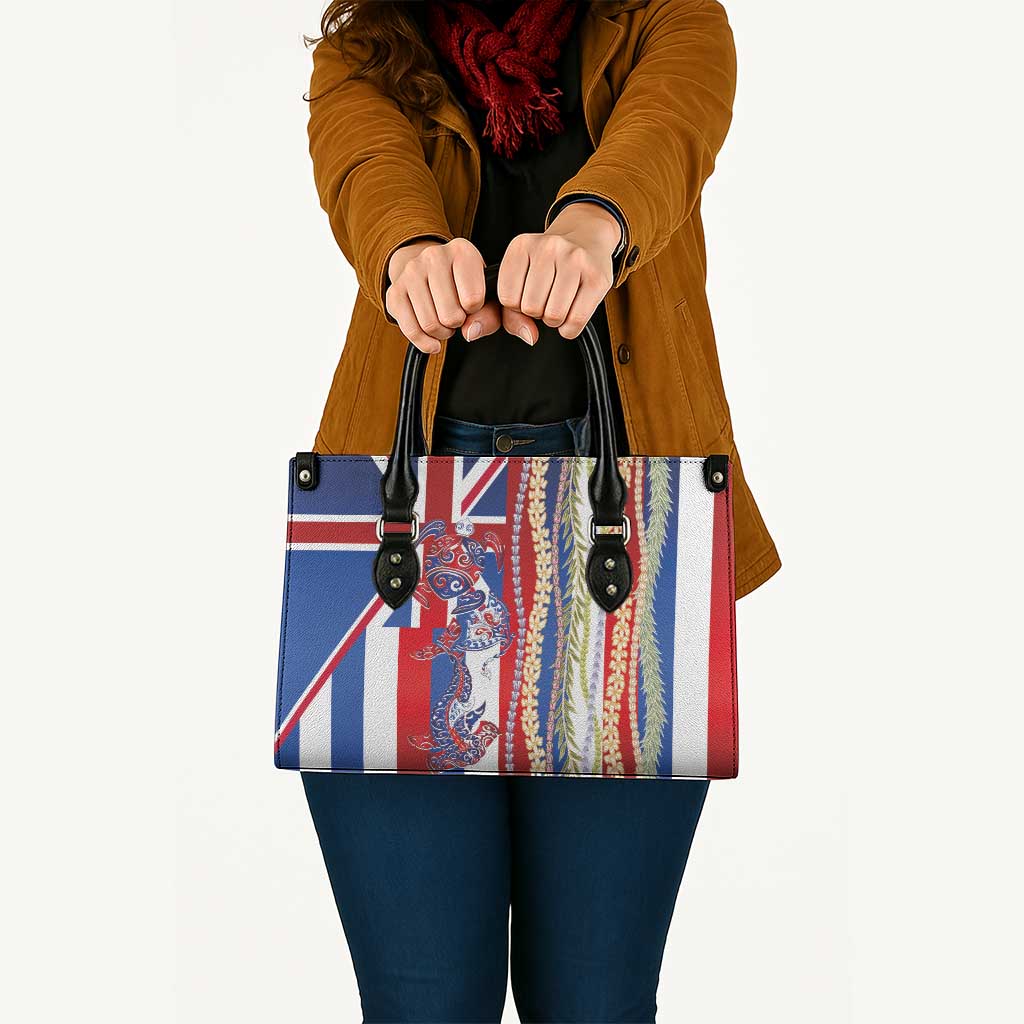 Hawaiian Sea Animals Leather Bag with Lei and Flag Style LT03 - Polynesian Pride