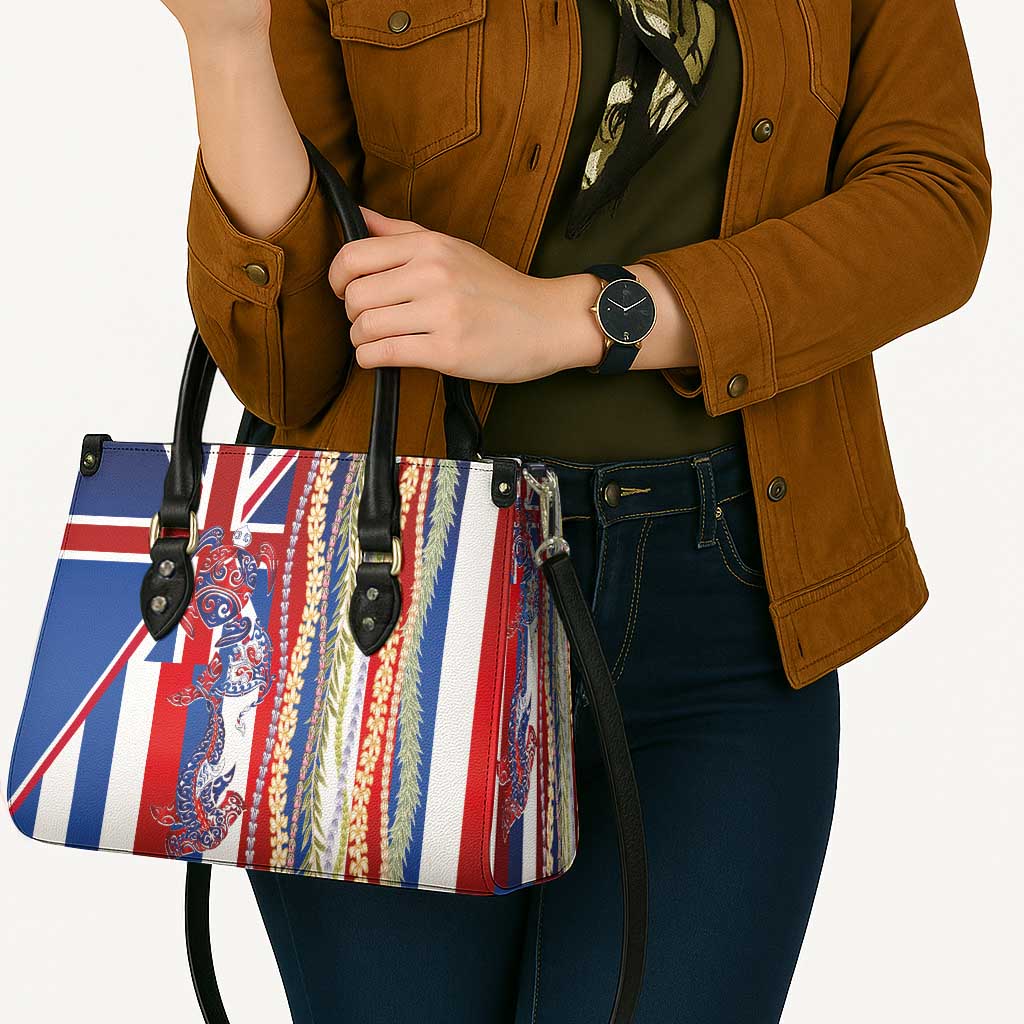 Hawaiian Sea Animals Leather Bag with Lei and Flag Style LT03 - Polynesian Pride