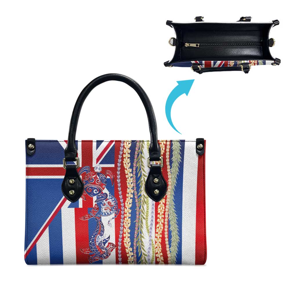 Hawaiian Sea Animals Leather Bag with Lei and Flag Style LT03 - Polynesian Pride