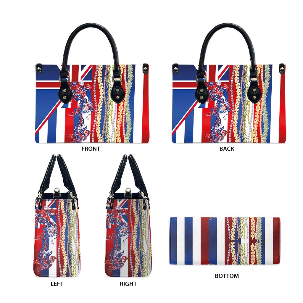 Hawaiian Sea Animals Leather Bag with Lei and Flag Style LT03 - Polynesian Pride