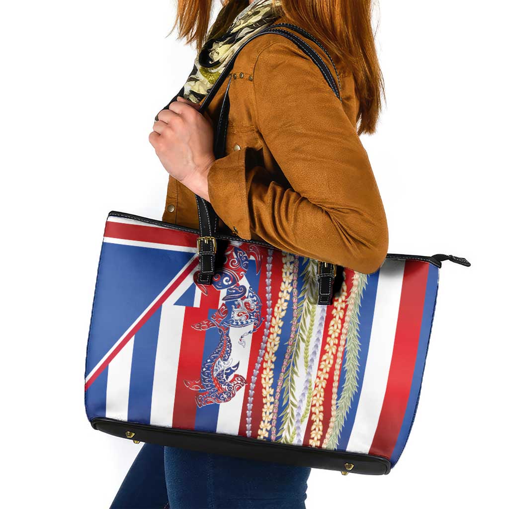 Hawaiian Sea Animals Leather Tote Bag with Lei and Flag Style LT03 Multicolor - Polynesian Pride