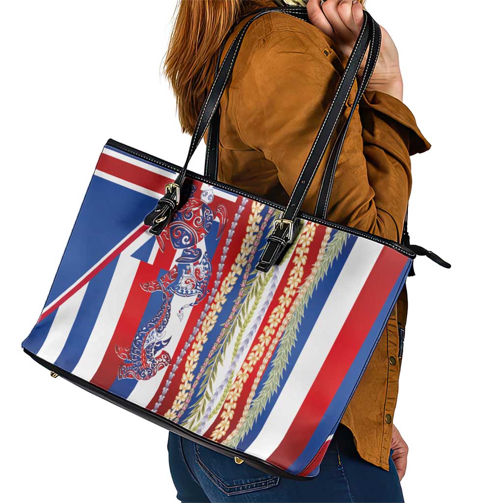 Hawaiian Sea Animals Leather Tote Bag with Lei and Flag Style LT03 - Polynesian Pride