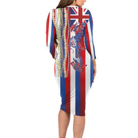 Hawaiian Sea Animals Long Sleeve Bodycon Dress with Lei and Flag Style LT03 - Polynesian Pride