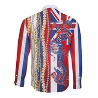 Hawaiian Sea Animals Long Sleeve Button Shirt with Lei and Flag Style LT03 - Polynesian Pride