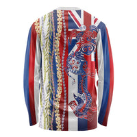 Hawaiian Sea Animals Long Sleeve Shirt with Lei and Flag Style LT03 - Polynesian Pride