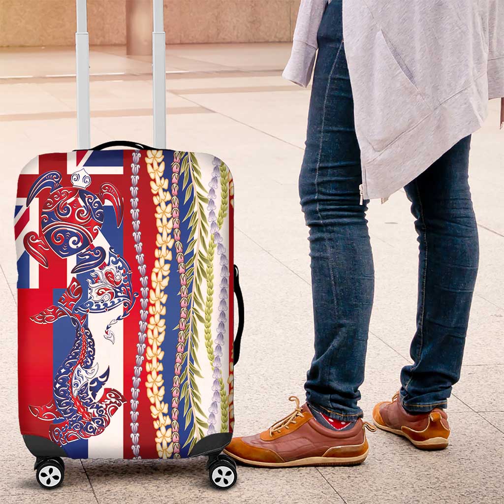 Hawaiian Sea Animals Luggage Cover with Lei and Flag Style LT03 Multicolor - Polynesian Pride