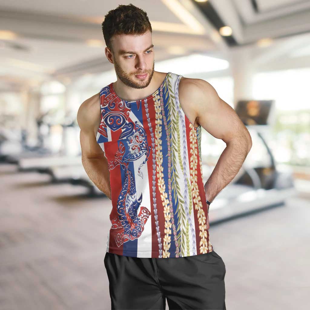 Hawaiian Sea Animals Men Tank Top with Lei and Flag Style LT03 Multicolor - Polynesian Pride