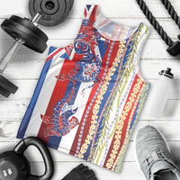 Hawaiian Sea Animals Men Tank Top with Lei and Flag Style LT03 - Polynesian Pride