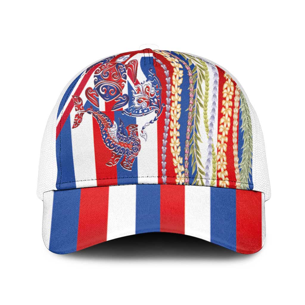 Hawaiian Sea Animals Mesh Trucker Cap with Lei and Flag Style