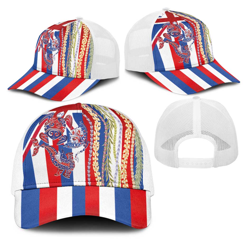 Hawaiian Sea Animals Mesh Trucker Cap with Lei and Flag Style LT03 - Polynesian Pride