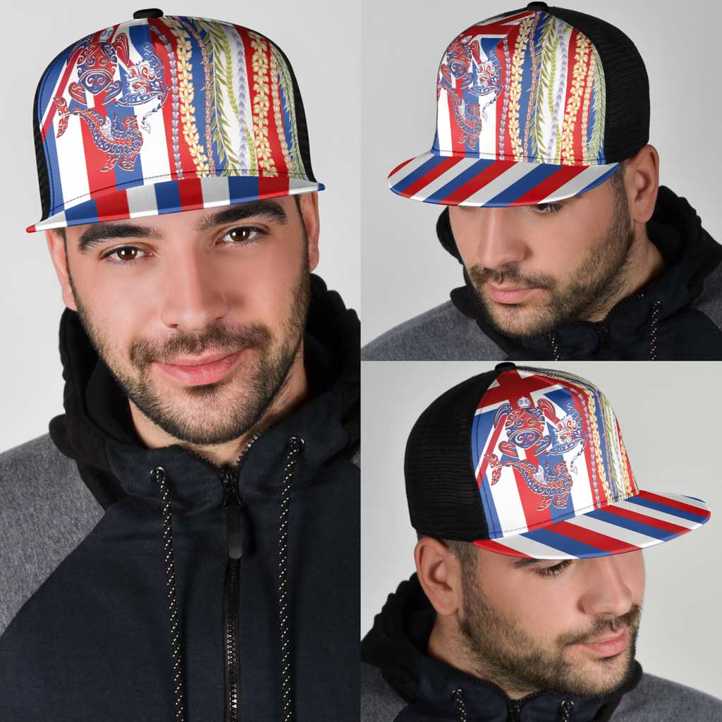 Hawaiian Sea Animals Mesh Trucker Cap with Lei and Flag Style LT03 - Polynesian Pride