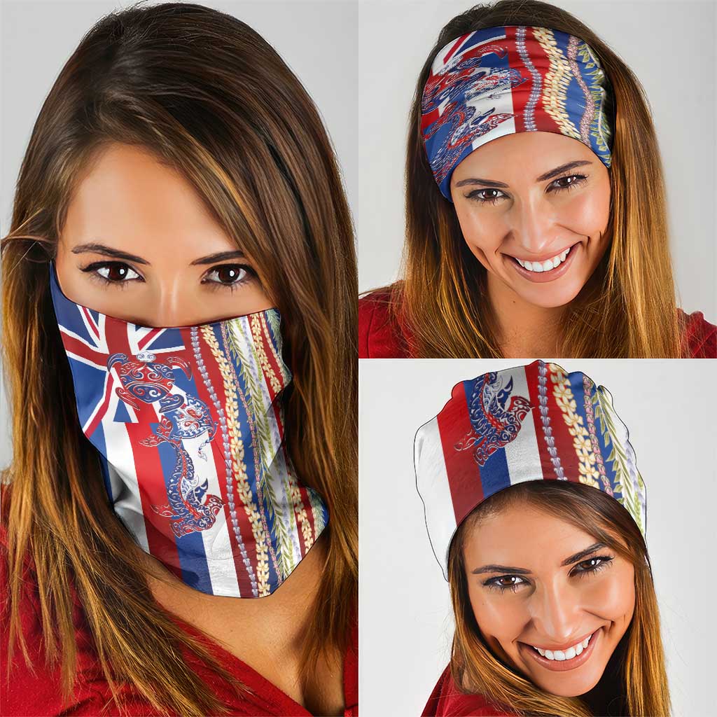 Hawaiian Sea Animals Neck Gaiter with Lei and Flag Style LT03 - Polynesian Pride