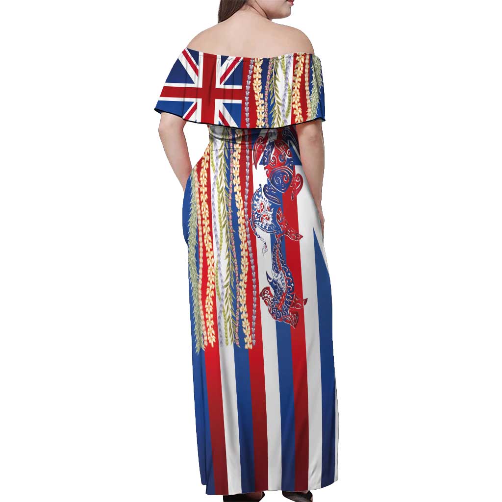 Hawaiian Sea Animals Off Shoulder Maxi Dress with Lei and Flag Style LT03 - Polynesian Pride