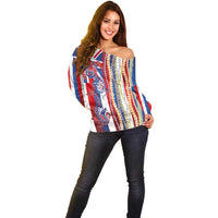 Hawaiian Sea Animals Off Shoulder Sweater with Lei and Flag Style LT03 - Polynesian Pride