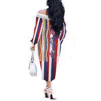 Hawaiian Sea Animals Off The Shoulder Long Sleeve Dress with Lei and Flag Style LT03 - Polynesian Pride