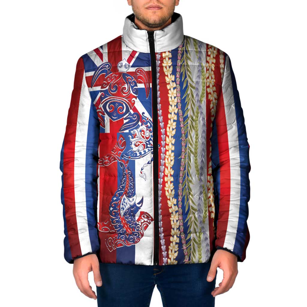Hawaiian Sea Animals Padded Jacket with Lei and Flag Style LT03 Men Multicolor - Polynesian Pride