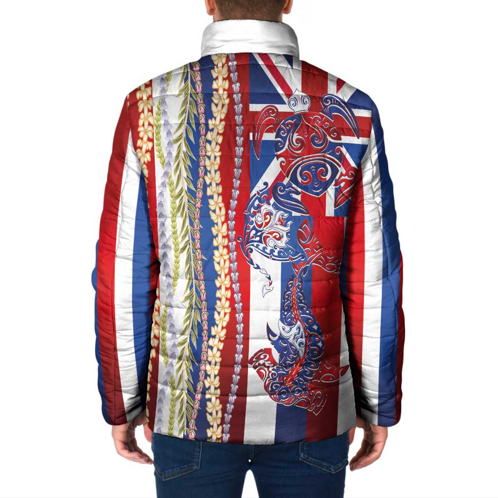 Hawaiian Sea Animals Padded Jacket with Lei and Flag Style LT03 - Polynesian Pride