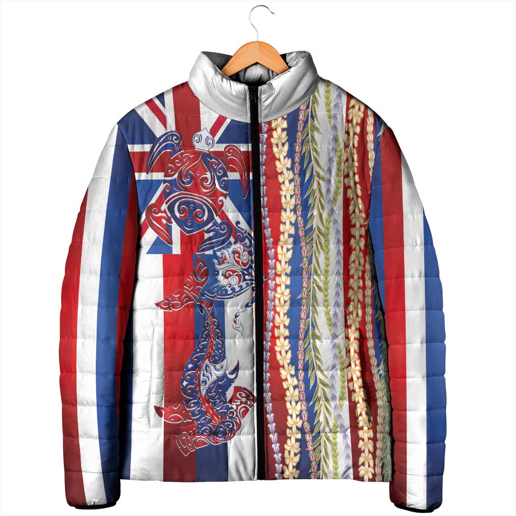 Hawaiian Sea Animals Padded Jacket with Lei and Flag Style LT03 - Polynesian Pride