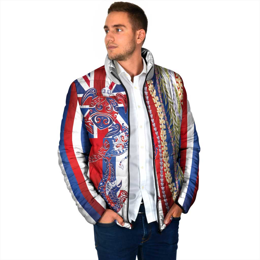 Hawaiian Sea Animals Padded Jacket with Lei and Flag Style LT03 - Polynesian Pride