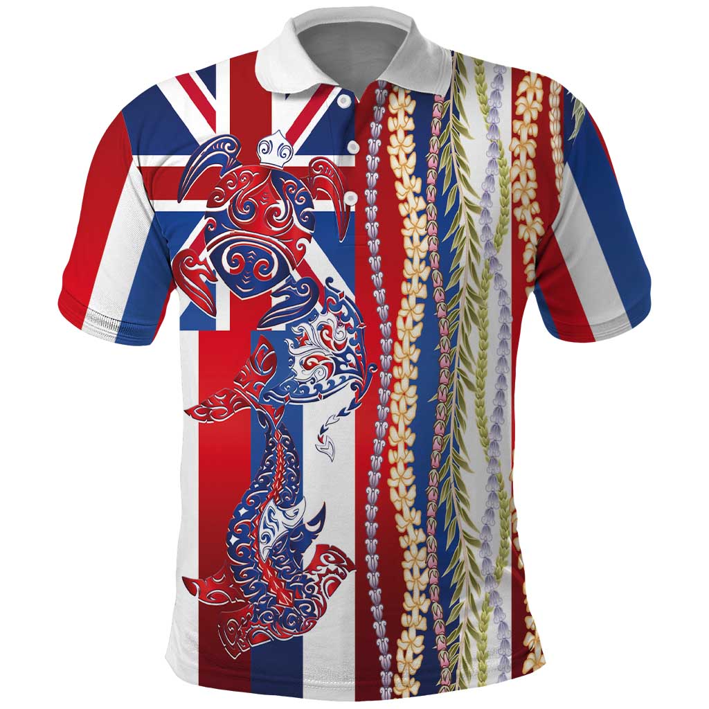 Hawaiian Sea Animals Polo Shirt with Lei and Flag Style LT03 Multicolor - Polynesian Pride
