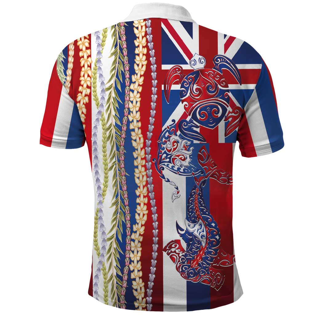 Hawaiian Sea Animals Polo Shirt with Lei and Flag Style LT03 - Polynesian Pride
