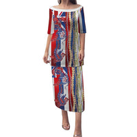 Hawaiian Sea Animals Puletasi with Lei and Flag Style LT03 Long Dress Multicolor - Polynesian Pride