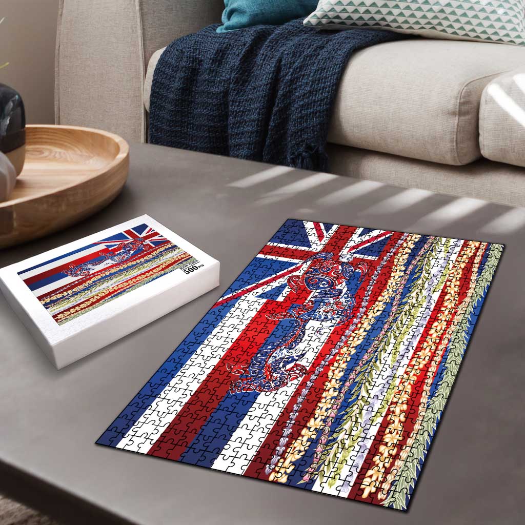 Hawaiian Sea Animals Puzzle with Lei and Flag Style LT03 - Polynesian Pride