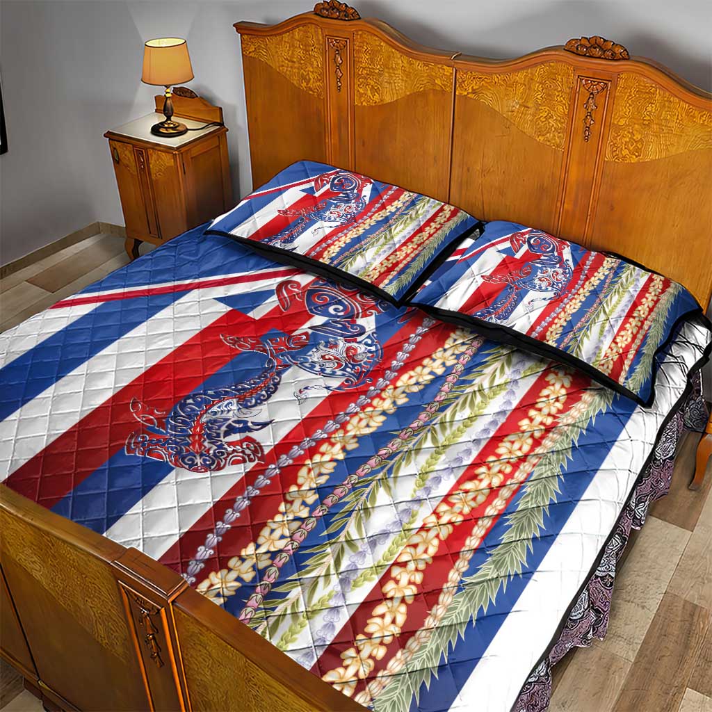 Hawaiian Sea Animals Quilt Bed Set with Lei and Flag Style LT03 - Polynesian Pride