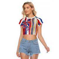 Hawaiian Sea Animals Raglan Cropped T Shirt with Lei and Flag Style