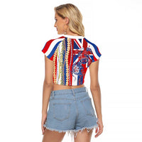 Hawaiian Sea Animals Raglan Cropped T Shirt with Lei and Flag Style