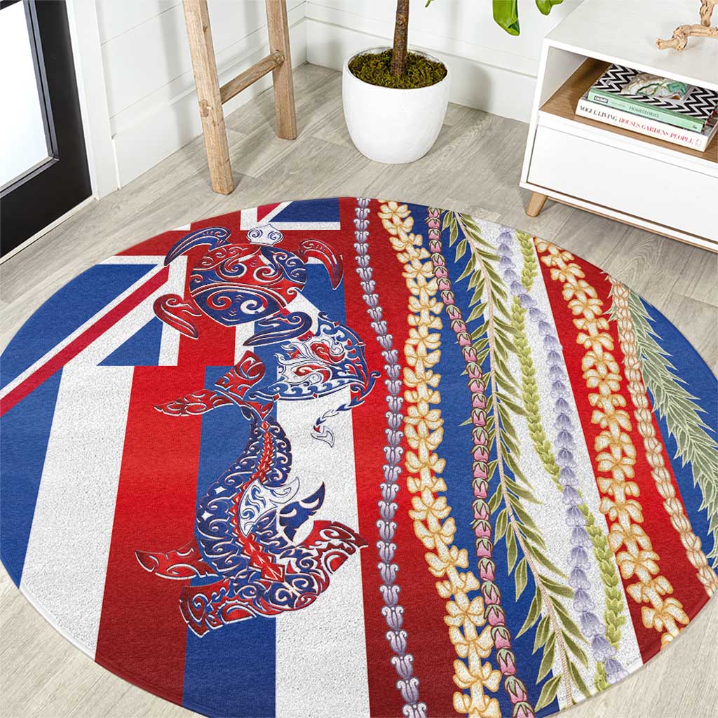 Hawaiian Sea Animals Round Carpet with Lei and Flag Style LT03 Multicolor - Polynesian Pride