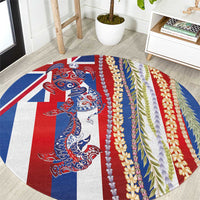 Hawaiian Sea Animals Round Carpet with Lei and Flag Style LT03 Multicolor - Polynesian Pride