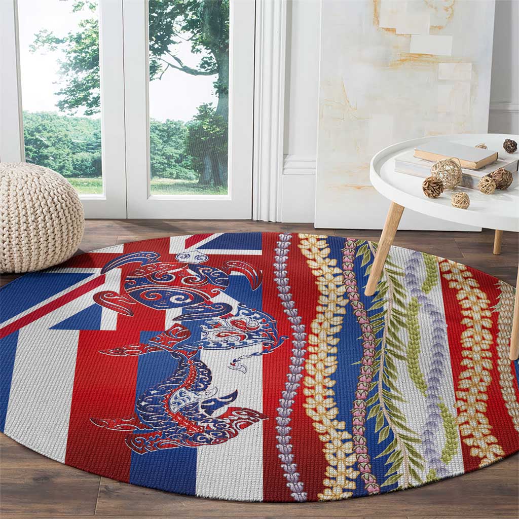 Hawaiian Sea Animals Round Carpet with Lei and Flag Style LT03 - Polynesian Pride