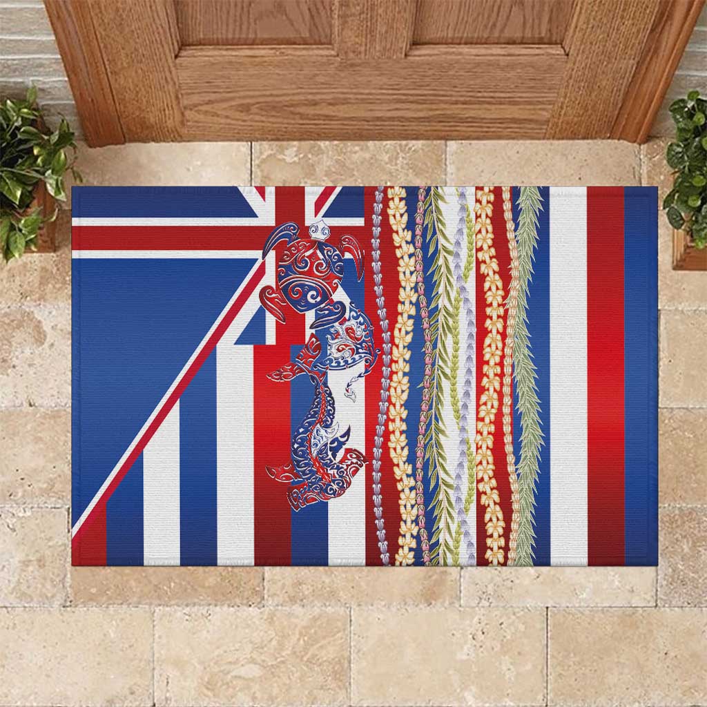 Hawaiian Sea Animals Rubber Doormat with Lei and Flag Style LT03 Multicolor - Polynesian Pride