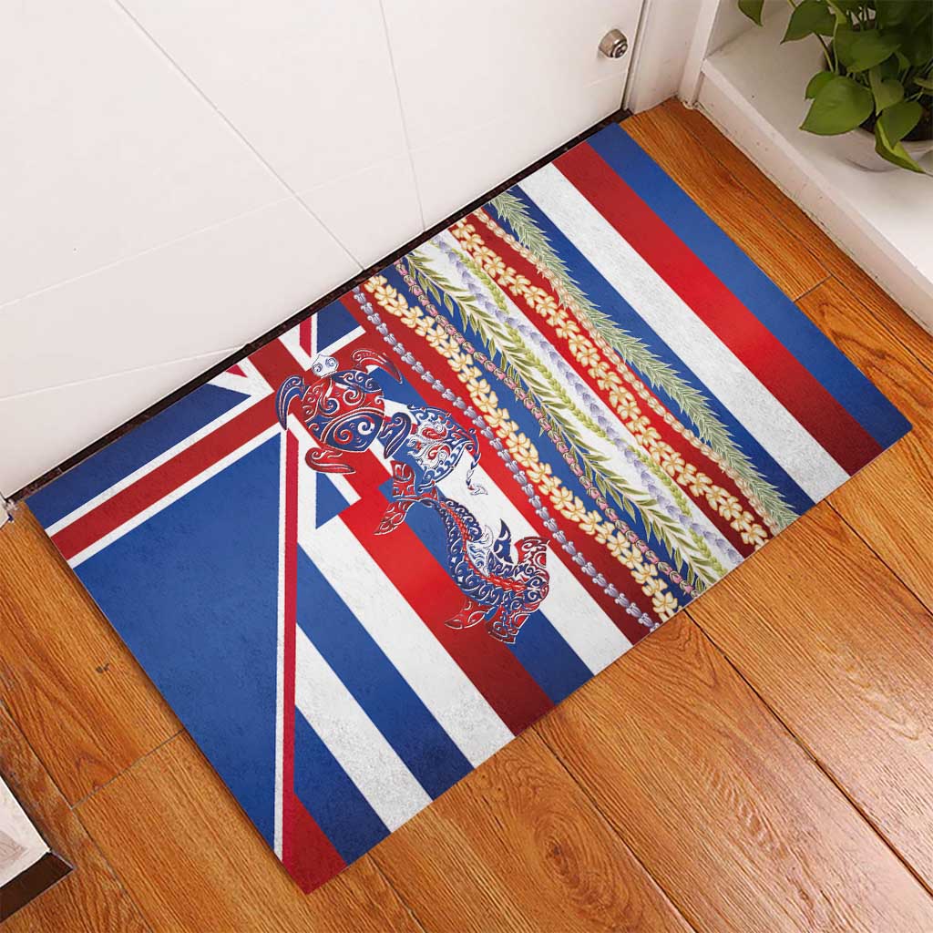 Hawaiian Sea Animals Rubber Doormat with Lei and Flag Style LT03 - Polynesian Pride