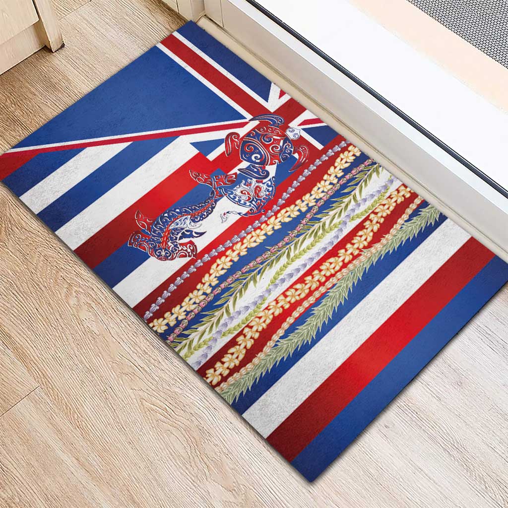 Hawaiian Sea Animals Rubber Doormat with Lei and Flag Style LT03 - Polynesian Pride