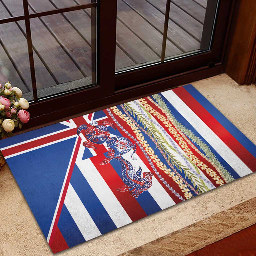 Hawaiian Sea Animals Rubber Doormat with Lei and Flag Style LT03 - Polynesian Pride