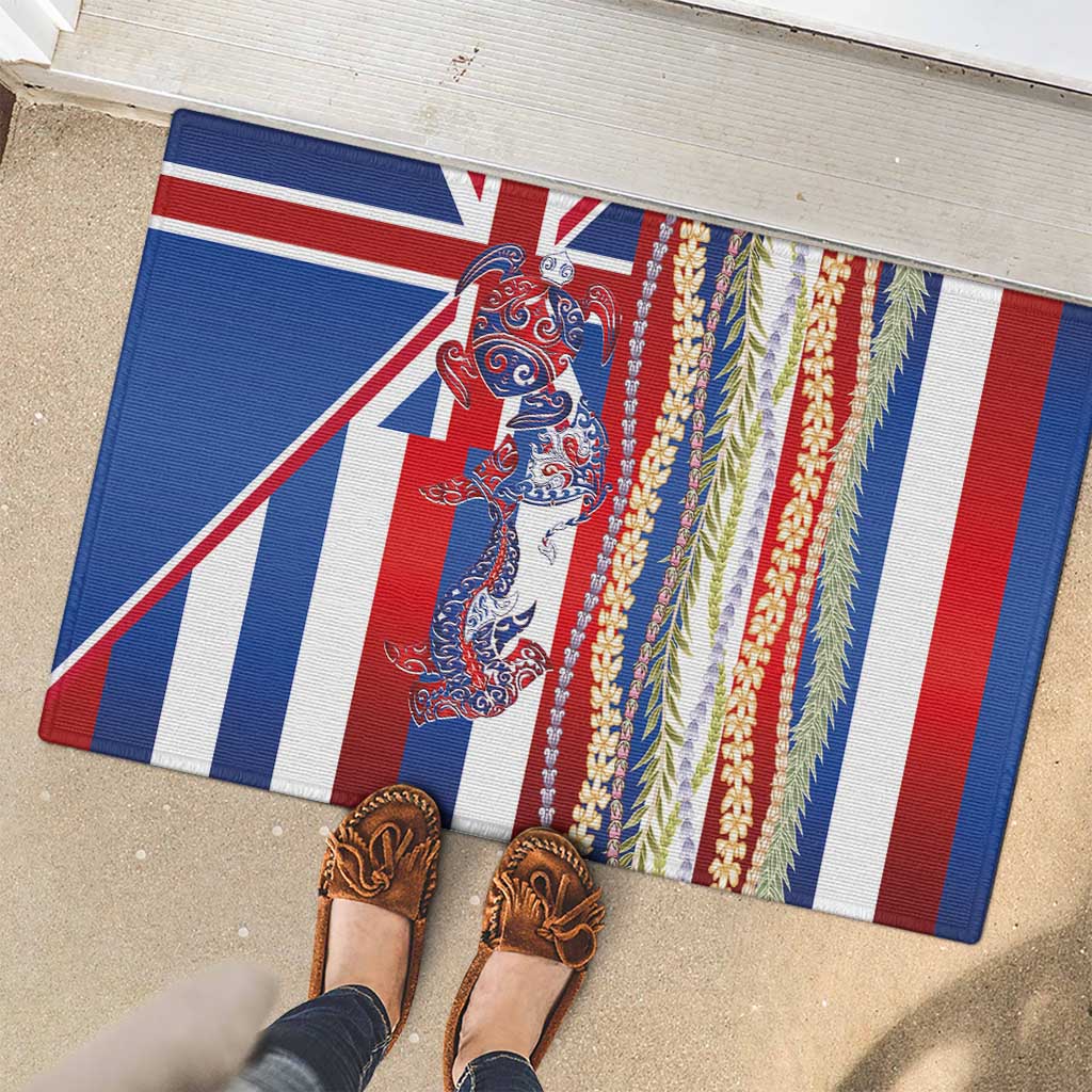 Hawaiian Sea Animals Rubber Doormat with Lei and Flag Style LT03 - Polynesian Pride
