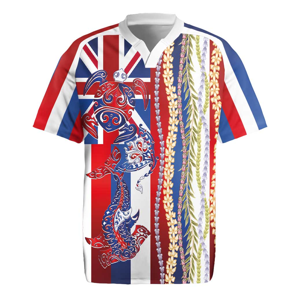 Hawaiian Sea Animals Rugby Jersey with Lei and Flag Style LT03 Multicolor - Polynesian Pride