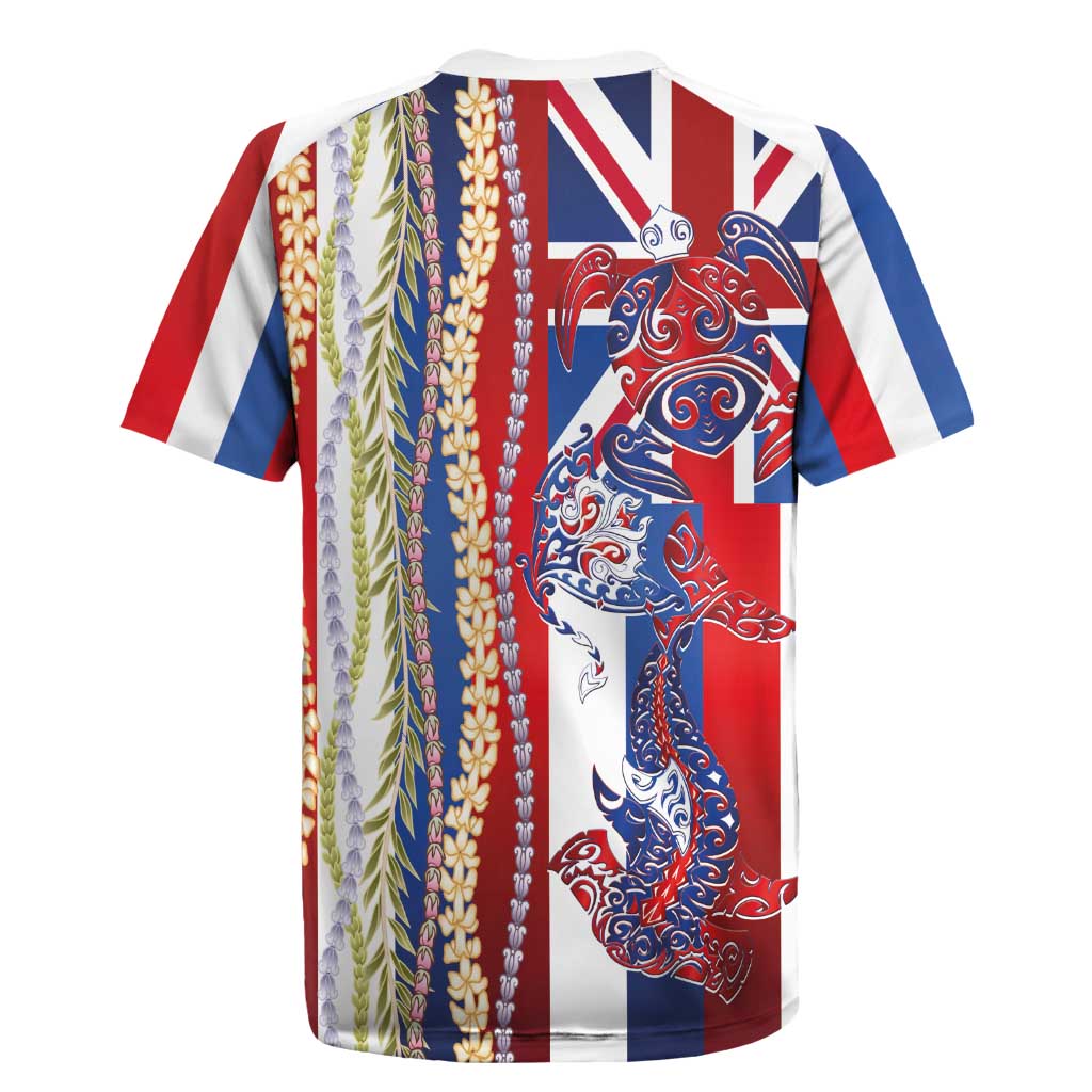 Hawaiian Sea Animals Rugby Jersey with Lei and Flag Style LT03 - Polynesian Pride