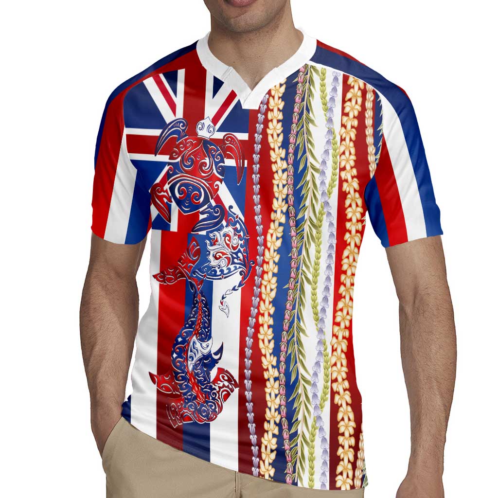 Hawaiian Sea Animals Rugby Jersey with Lei and Flag Style LT03 - Polynesian Pride