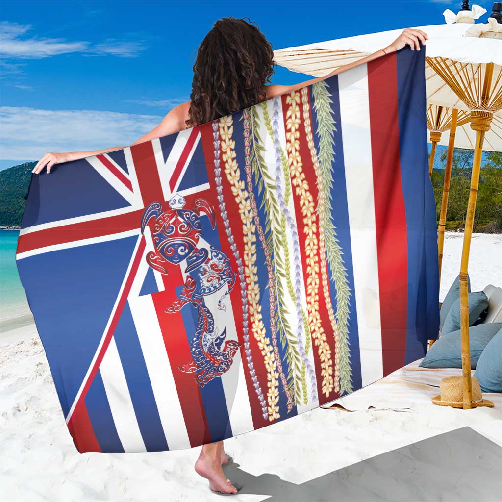 Hawaiian Sea Animals Sarong with Lei and Flag Style