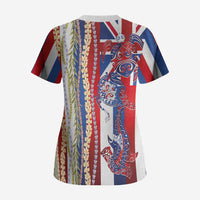 Hawaiian Sea Animals Scrub Top with Lei and Flag Style LT03 - Polynesian Pride