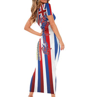 Hawaiian Sea Animals Short Sleeve Bodycon Dress with Lei and Flag Style LT03 - Polynesian Pride