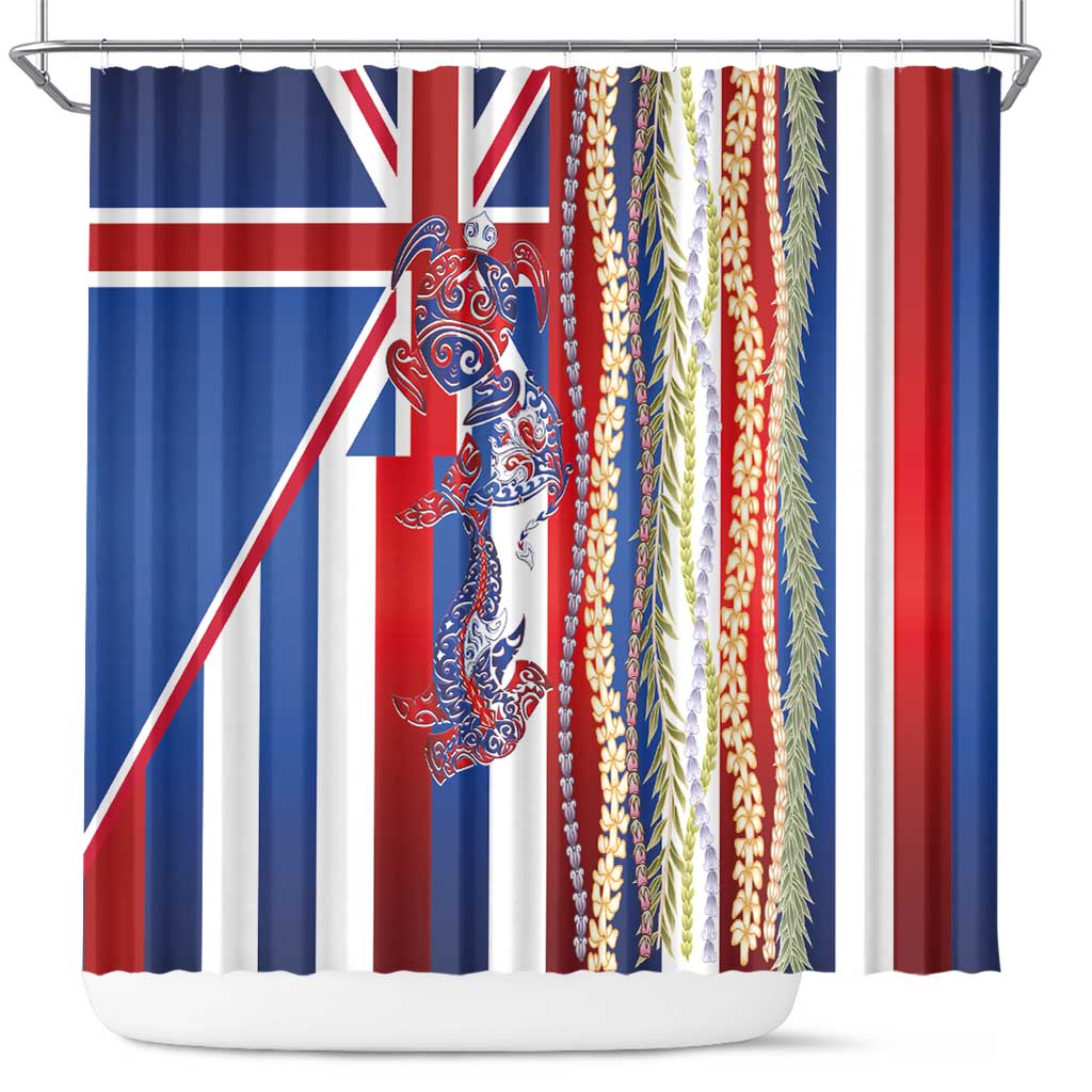 Hawaiian Sea Animals Shower Curtain with Lei and Flag Style LT03 Multicolor - Polynesian Pride