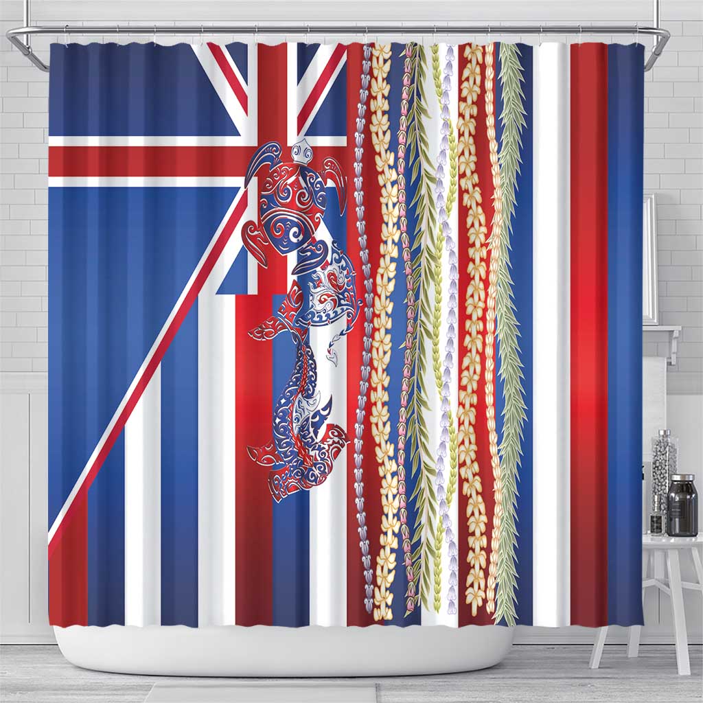 Hawaiian Sea Animals Shower Curtain with Lei and Flag Style LT03 - Polynesian Pride