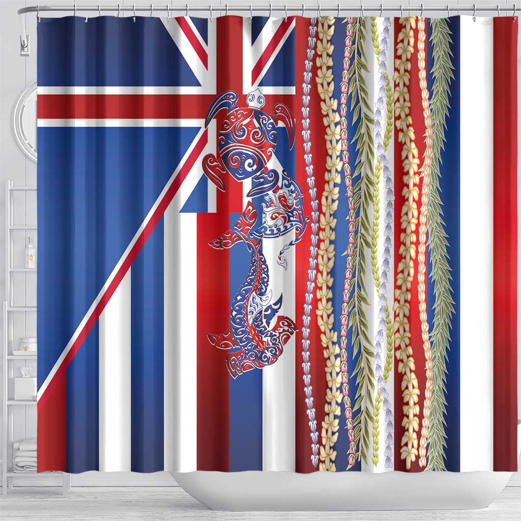 Hawaiian Sea Animals Shower Curtain with Lei and Flag Style LT03 - Polynesian Pride