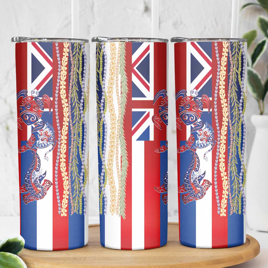 Hawaiian Sea Animals Skinny Tumbler with Lei and Flag Style LT03 - Polynesian Pride