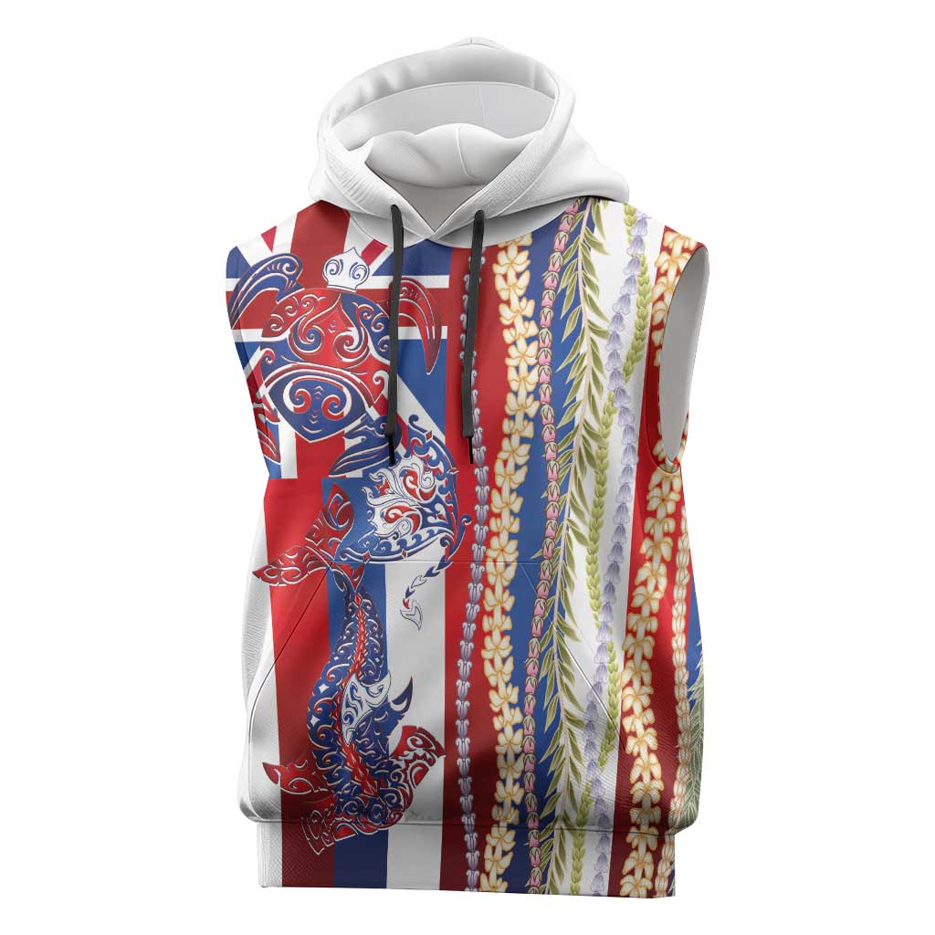 Hawaiian Sea Animals Sleeveless Hoodie with Lei and Flag Style